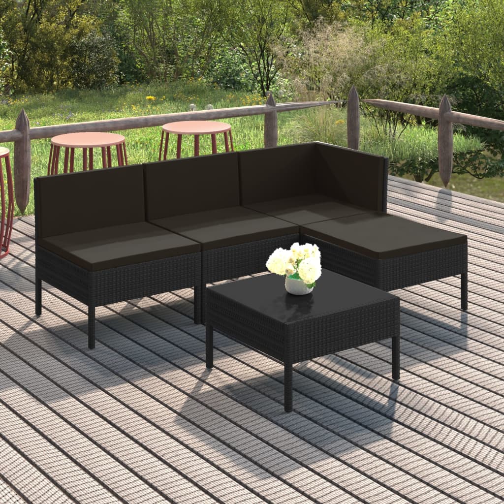 Loungegrupp Med Dynor 5 Delar Konstrotting Svart