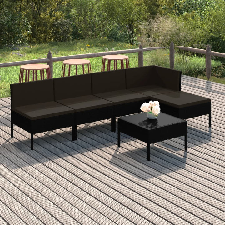 Loungegrupp Med Dynor 5 Delar Konstrotting Svart