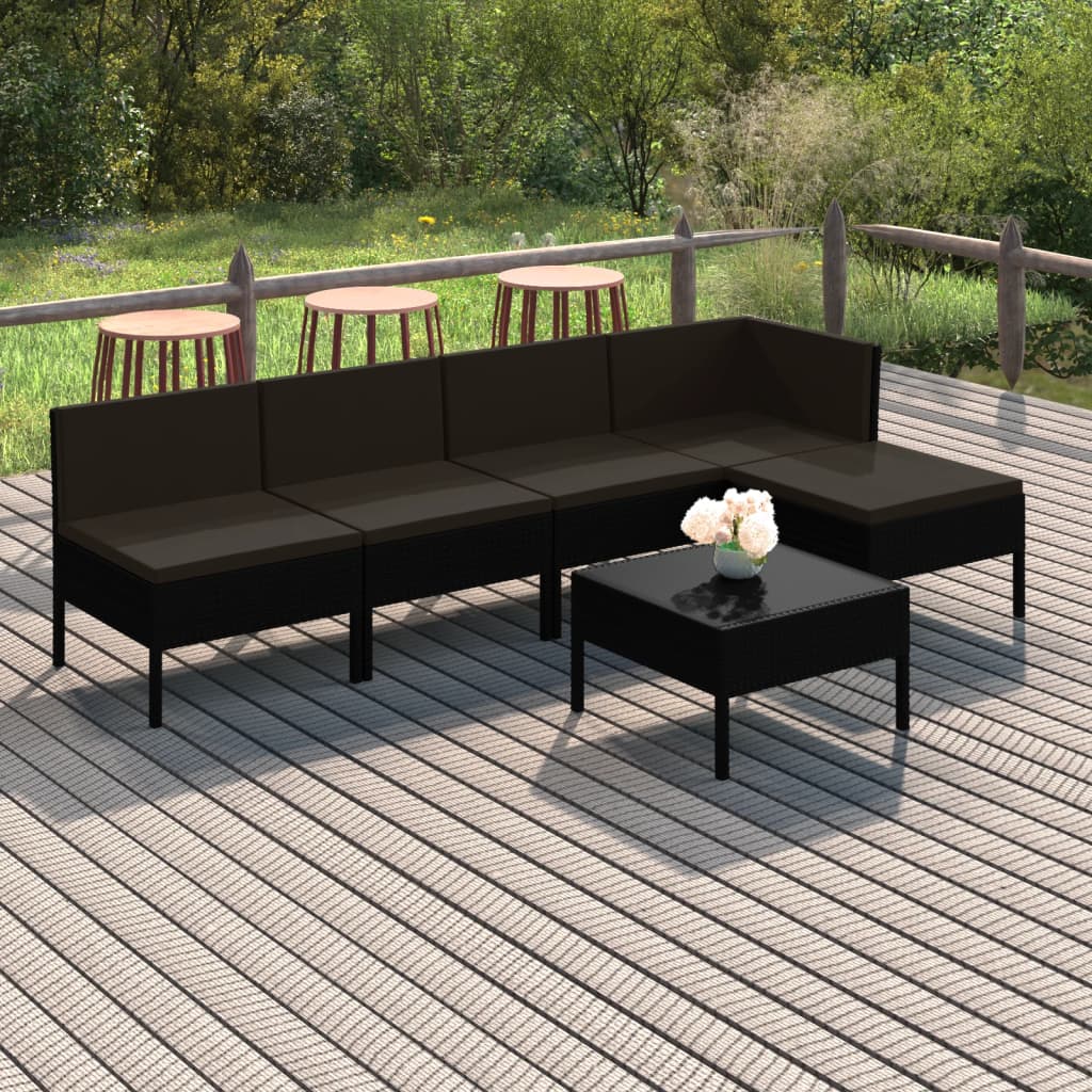 Loungegrupp Med Dynor 5 Delar Konstrotting Svart