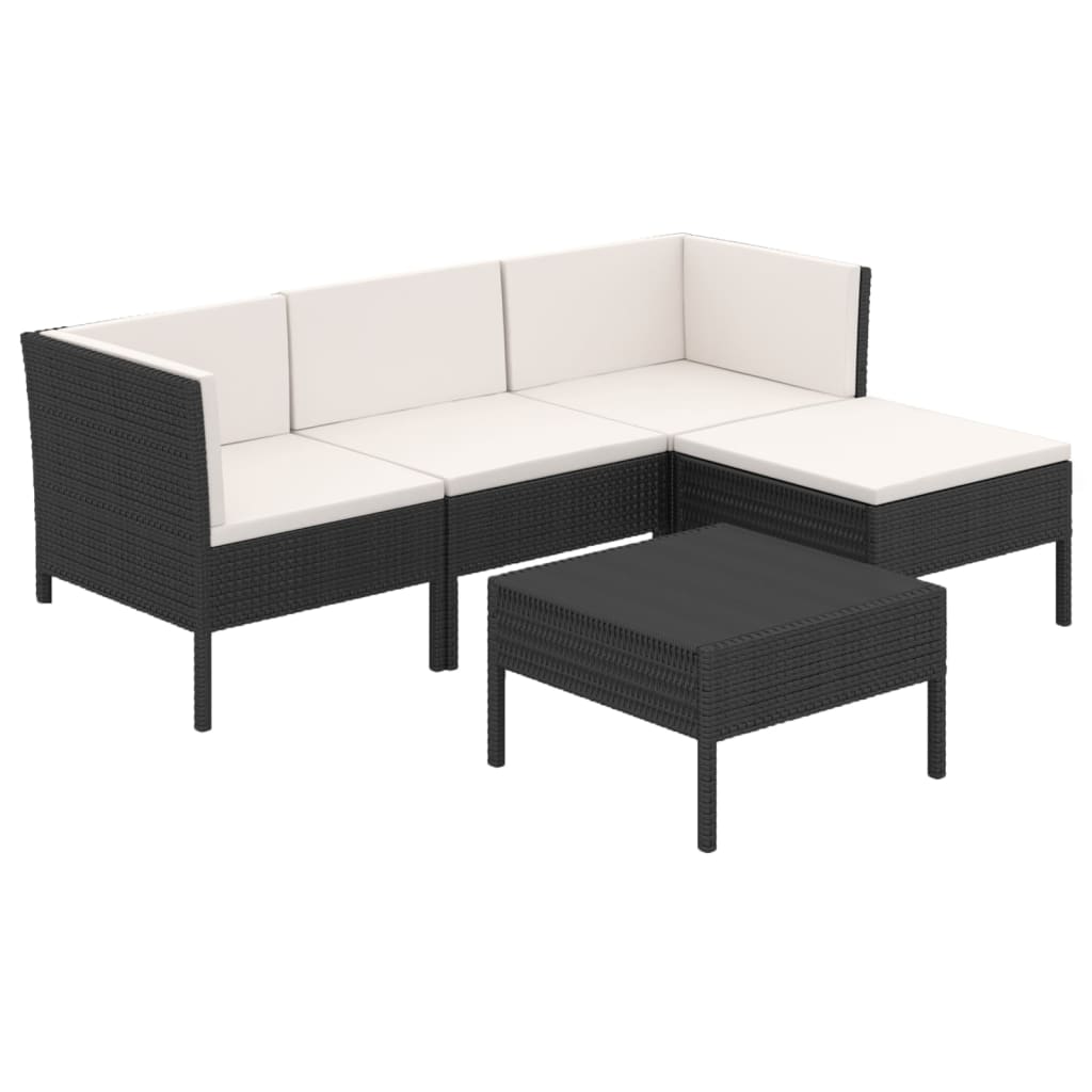 Loungegrupp Med Dynor 5 Delar Konstrotting Svart