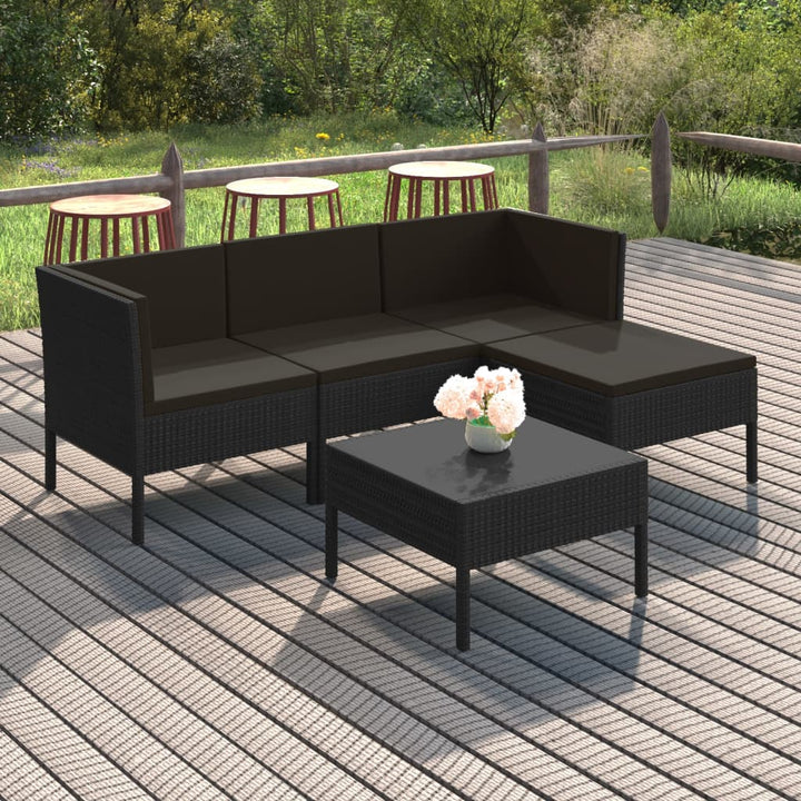Loungegrupp Med Dynor 5 Delar Konstrotting Svart