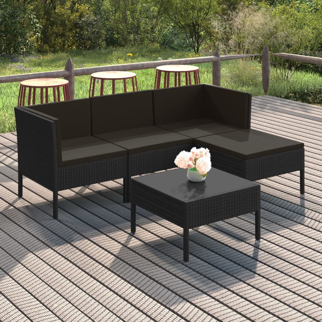 Loungegrupp Med Dynor 5 Delar Konstrotting Svart