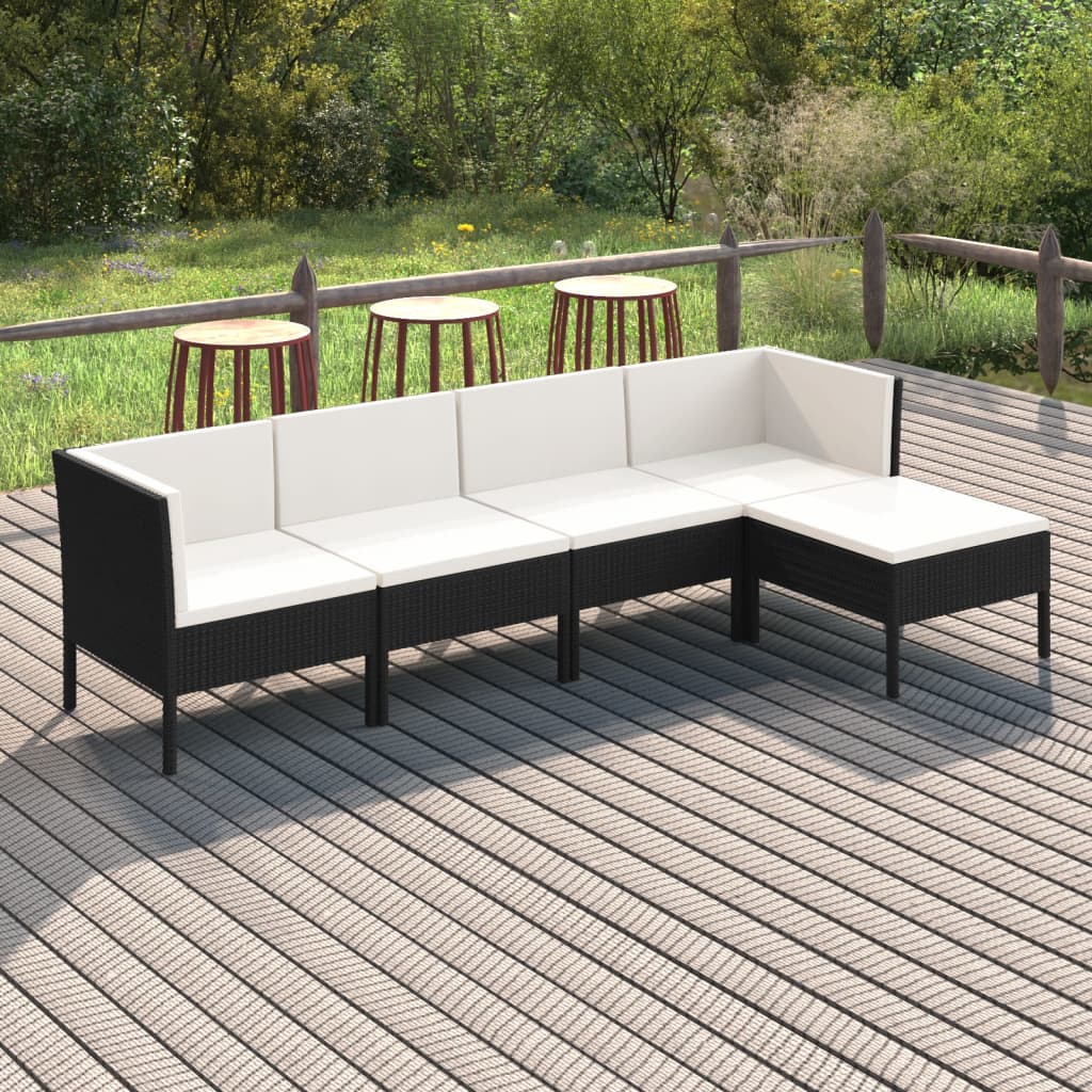 Loungegrupp För Trädgården Med Dynor 9 Delar Konstrotting Svart