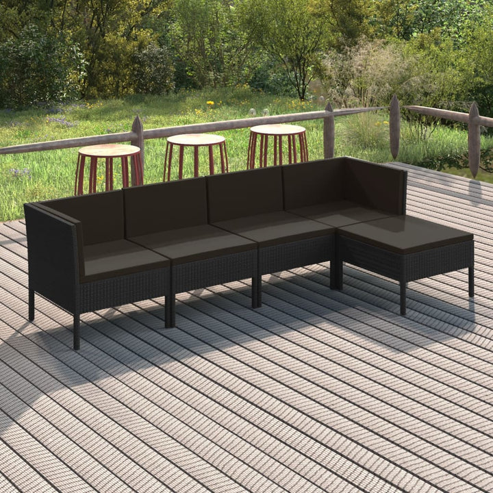 Loungegrupp Med Dynor 5 Delar Konstrotting Svart