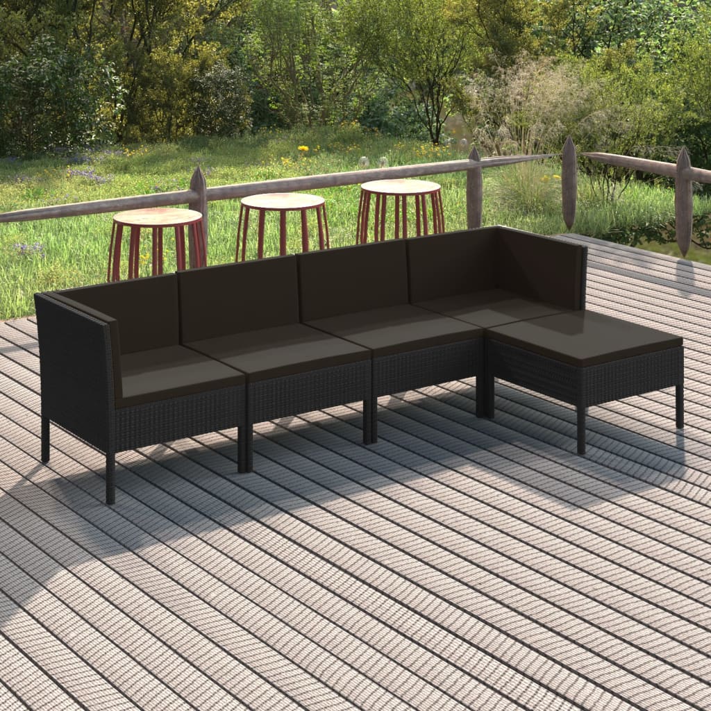 Loungegrupp Med Dynor 5 Delar Konstrotting Svart