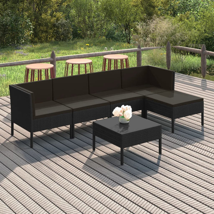Loungegrupp Med Dynor 5 Delar Konstrotting Svart
