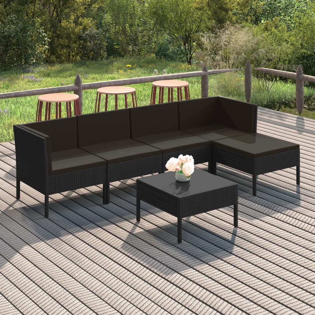 Loungegrupp Med Dynor 5 Delar Konstrotting Svart