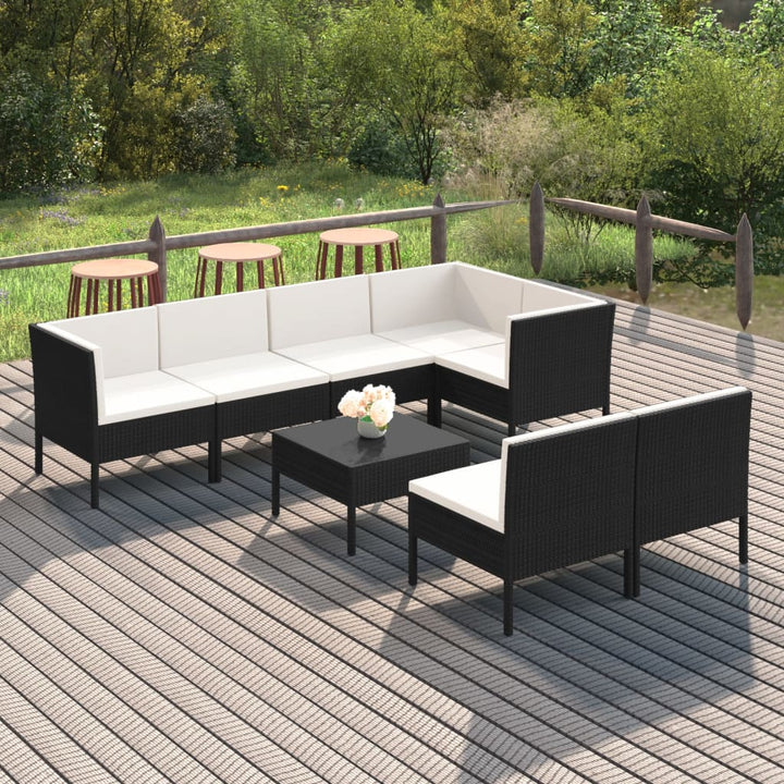 Loungegrupp För Trädgården Med Dynor 9 Delar Konstrotting Svart