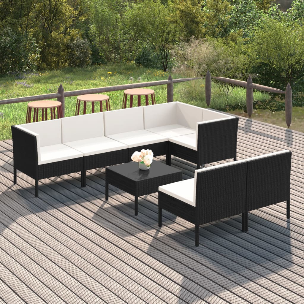 Loungegrupp För Trädgården Med Dynor 9 Delar Konstrotting Svart