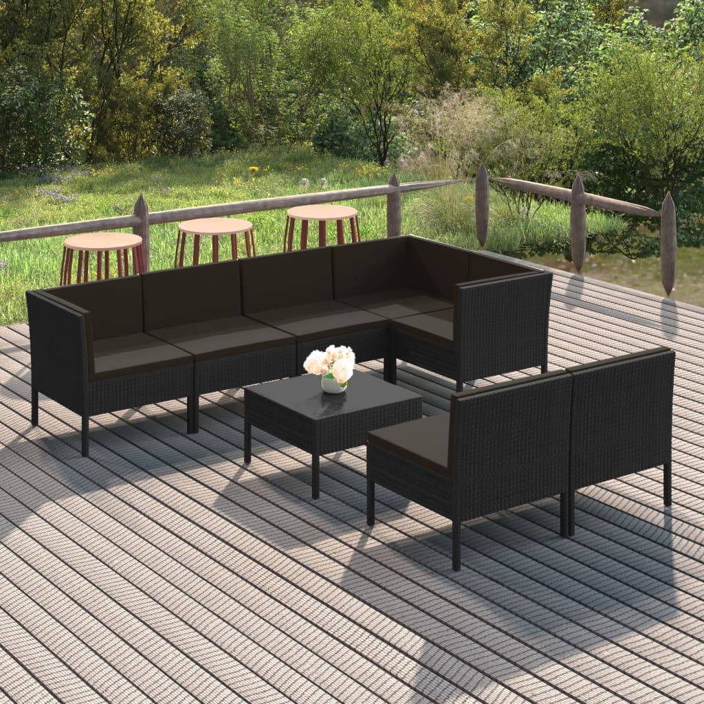 Loungegrupp Med Dynor 5 Delar Konstrotting Svart