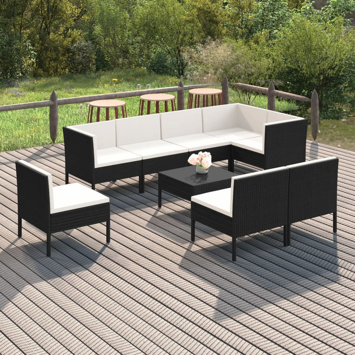 Loungegrupp För Trädgården Med Dynor 9 Delar Konstrotting Svart