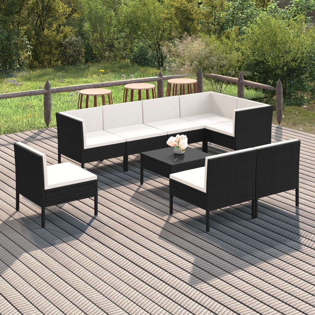 Loungegrupp För Trädgården Med Dynor 9 Delar Konstrotting Svart