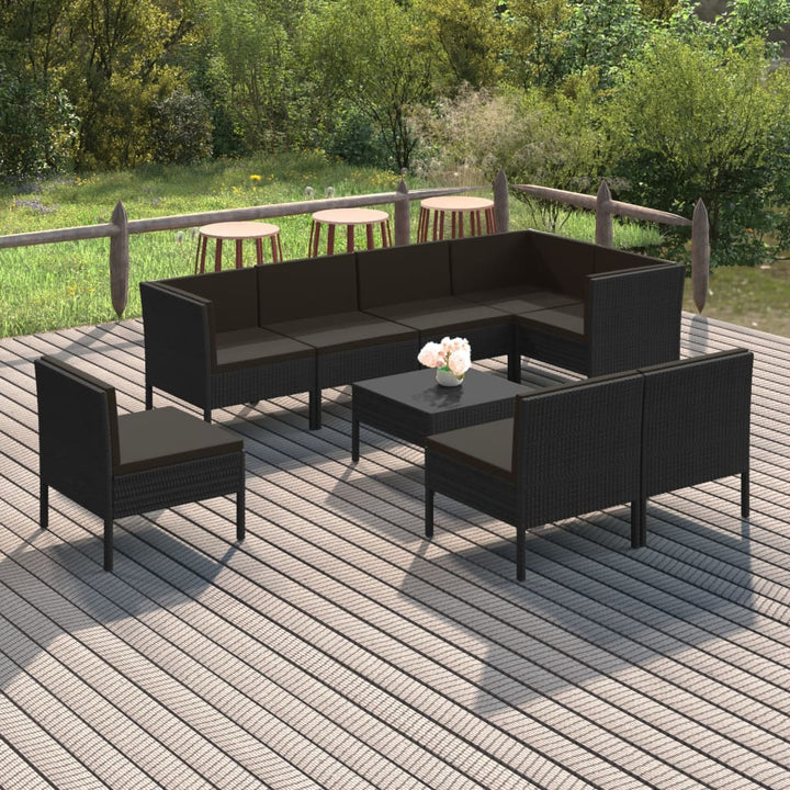 Loungegrupp Med Dynor 5 Delar Konstrotting Svart