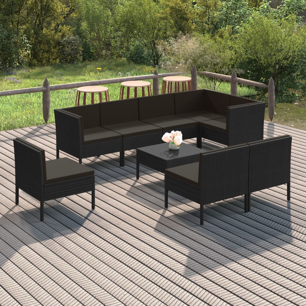 Loungegrupp Med Dynor 5 Delar Konstrotting Svart