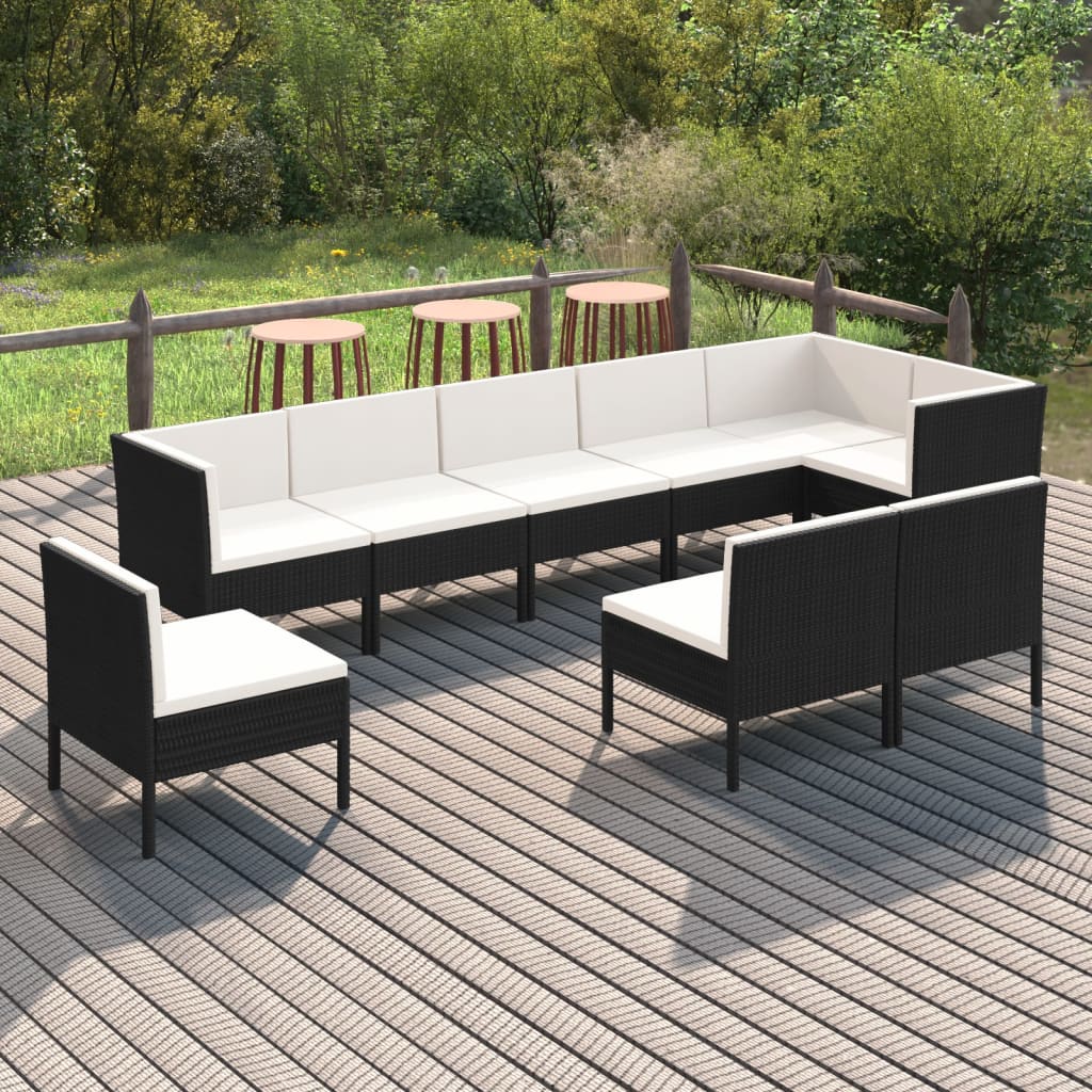 Loungegrupp För Trädgården Med Dynor 9 Delar Konstrotting Svart