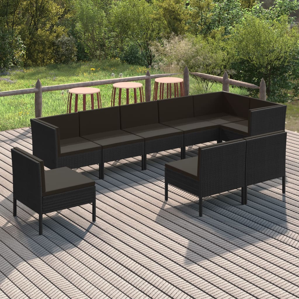 Loungegrupp Med Dynor 5 Delar Konstrotting Svart