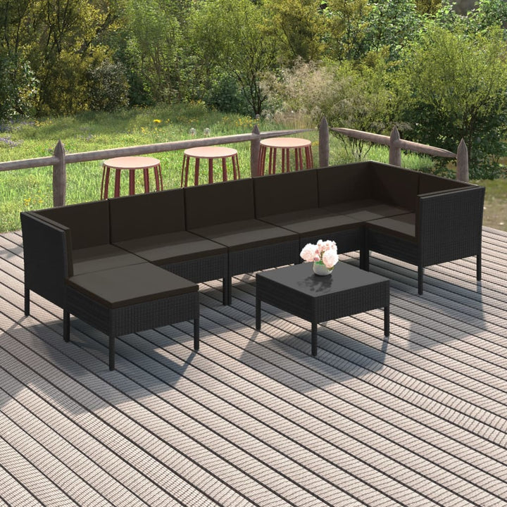 Loungegrupp Med Dynor 5 Delar Konstrotting Svart