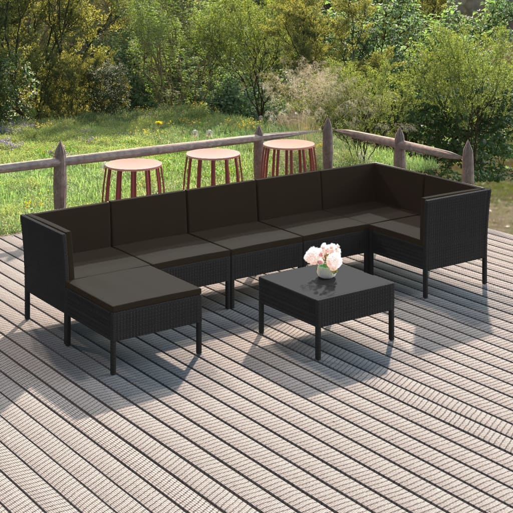 Loungegrupp Med Dynor 5 Delar Konstrotting Svart