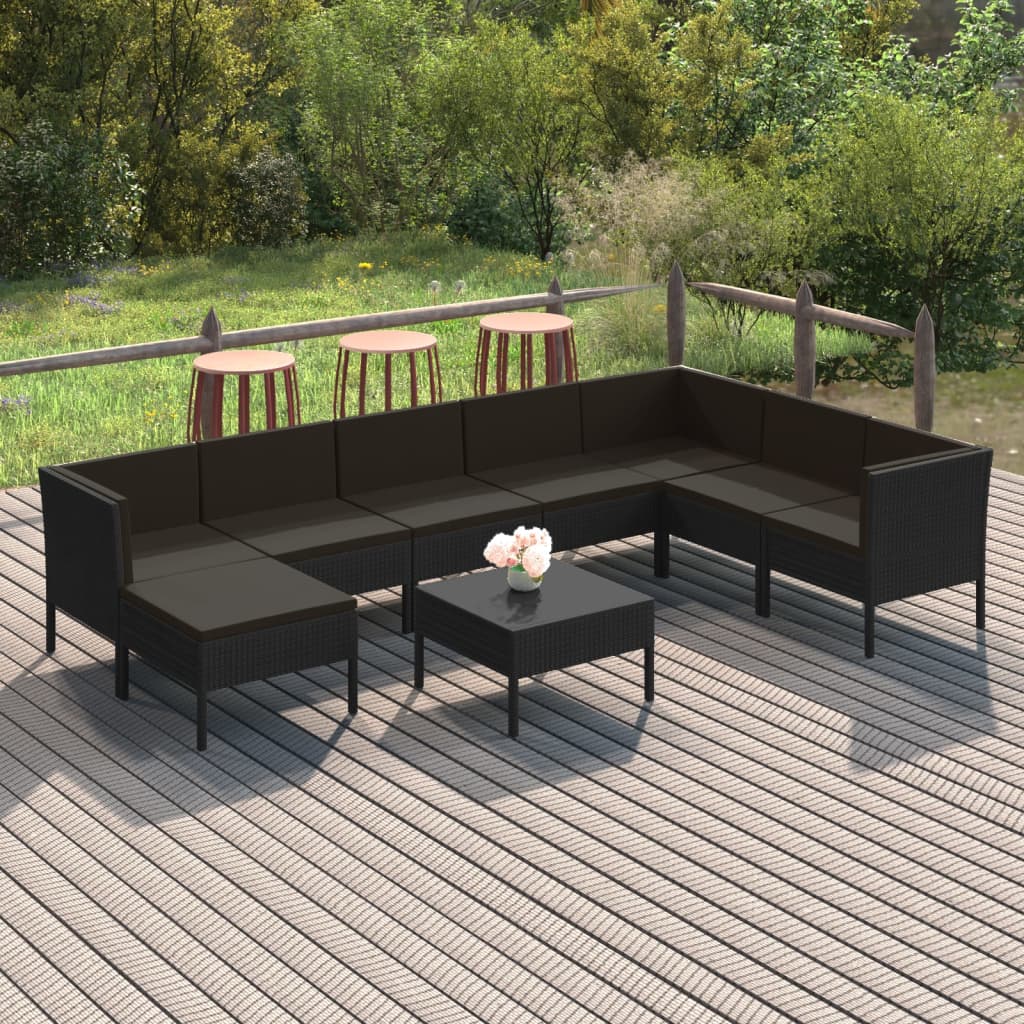 Loungegrupp Med Dynor 5 Delar Konstrotting Svart