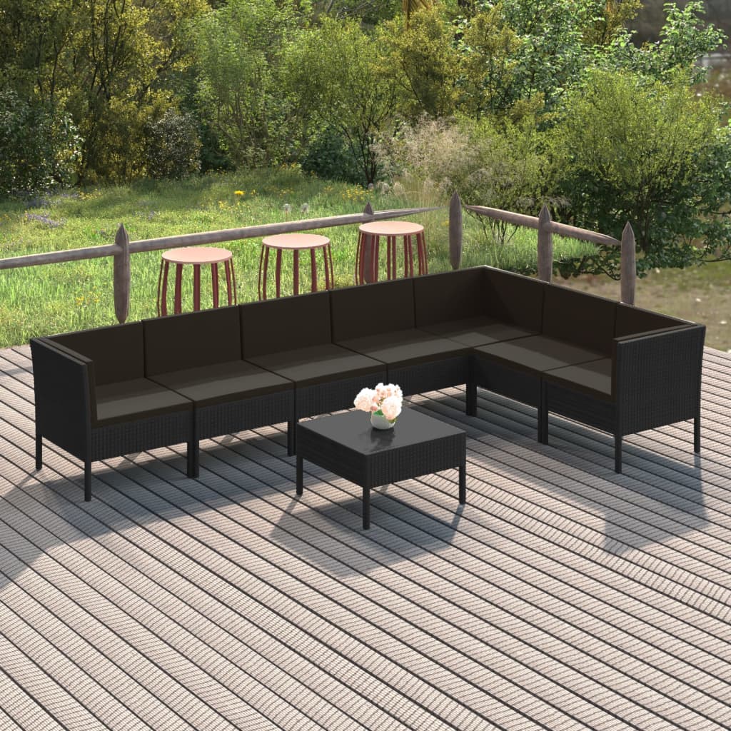 Loungegrupp Med Dynor 5 Delar Konstrotting Svart