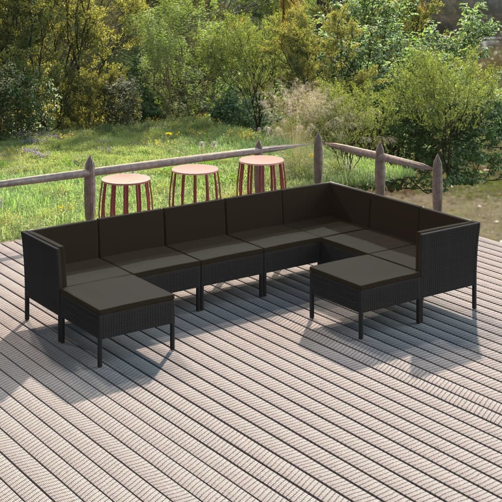 Loungegrupp Med Dynor 5 Delar Konstrotting Svart