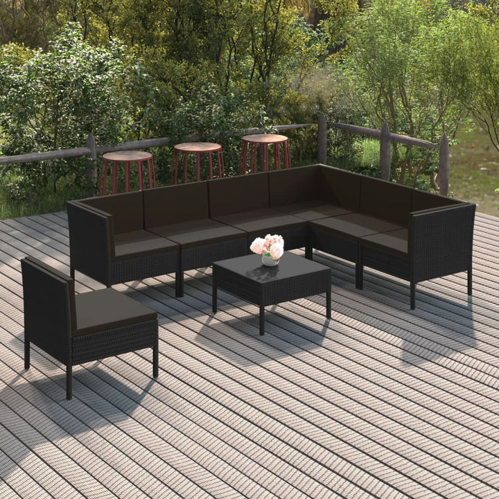 Loungegrupp Med Dynor 5 Delar Konstrotting Svart