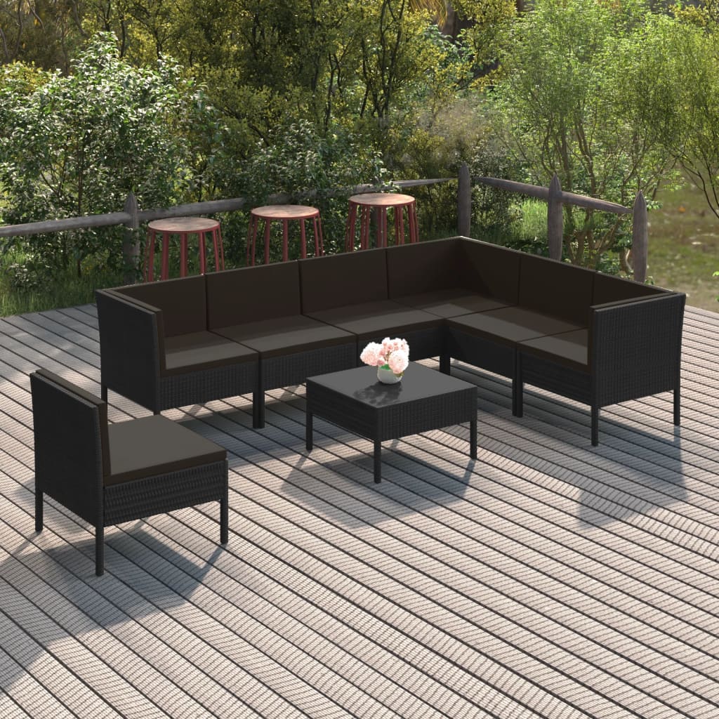 Loungegrupp Med Dynor 5 Delar Konstrotting Svart