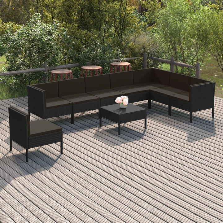 Loungegrupp Med Dynor 5 Delar Konstrotting Svart