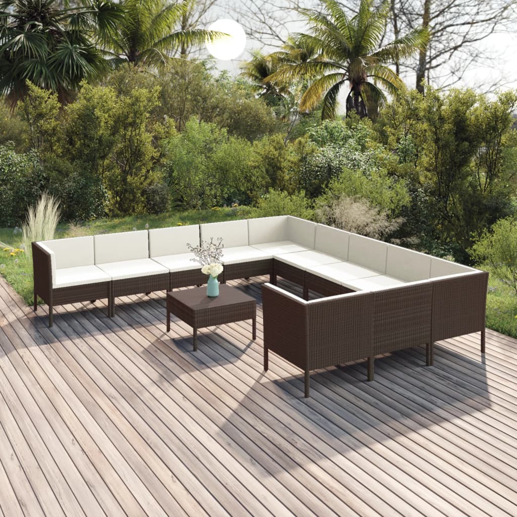 Loungegrupp Med Dynor 5 Delar Konstrotting Brun