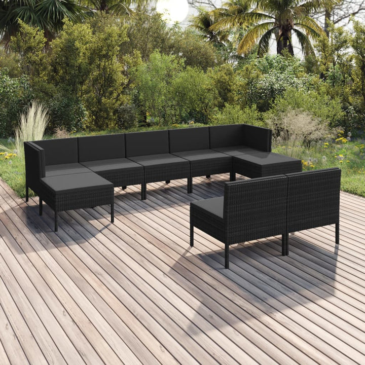 Loungegrupp Med Dynor 5 Delar Konstrotting Svart