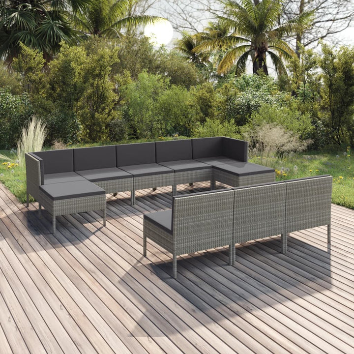 Loungegrupp För Trädgården Med Dynor 12 Delar Konstrotting Grå