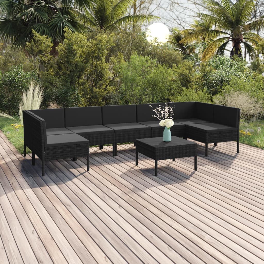 Loungegrupp Med Dynor 5 Delar Konstrotting Svart