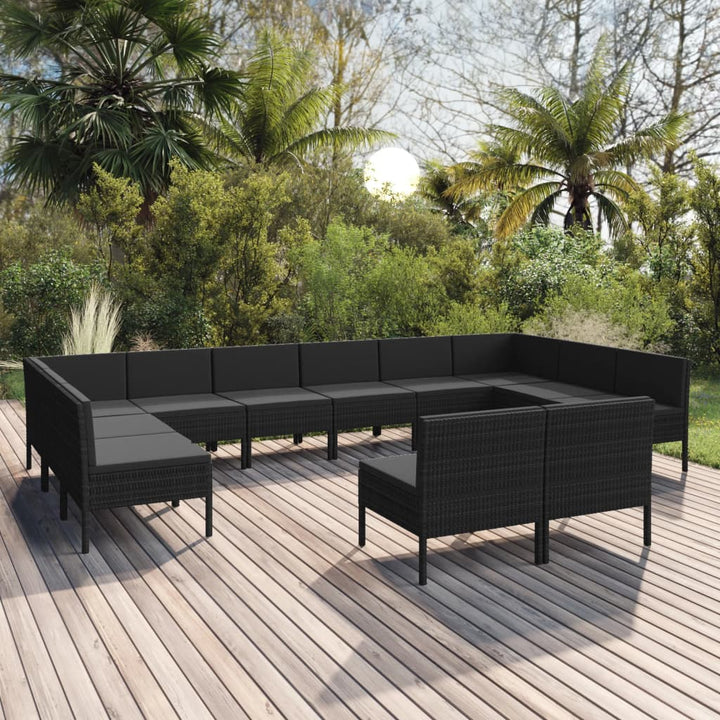 Loungegrupp Med Dynor 5 Delar Konstrotting Svart
