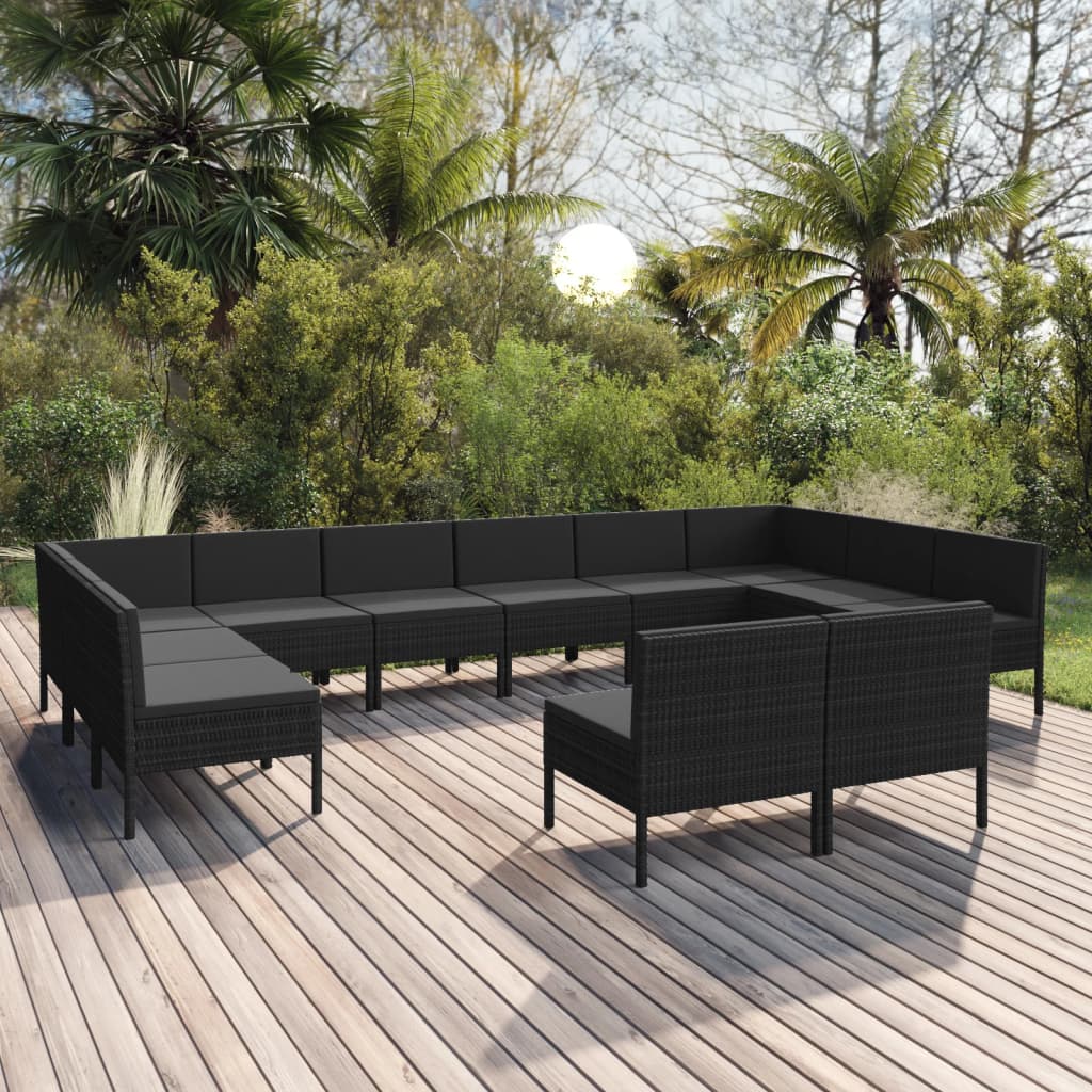 Loungegrupp Med Dynor 5 Delar Konstrotting Svart