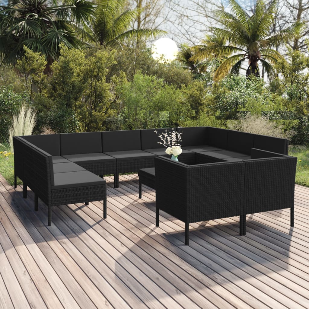 Loungegrupp Med Dynor 5 Delar Konstrotting Svart