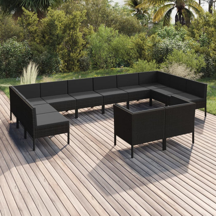 Loungegrupp Med Dynor 5 Delar Konstrotting Svart