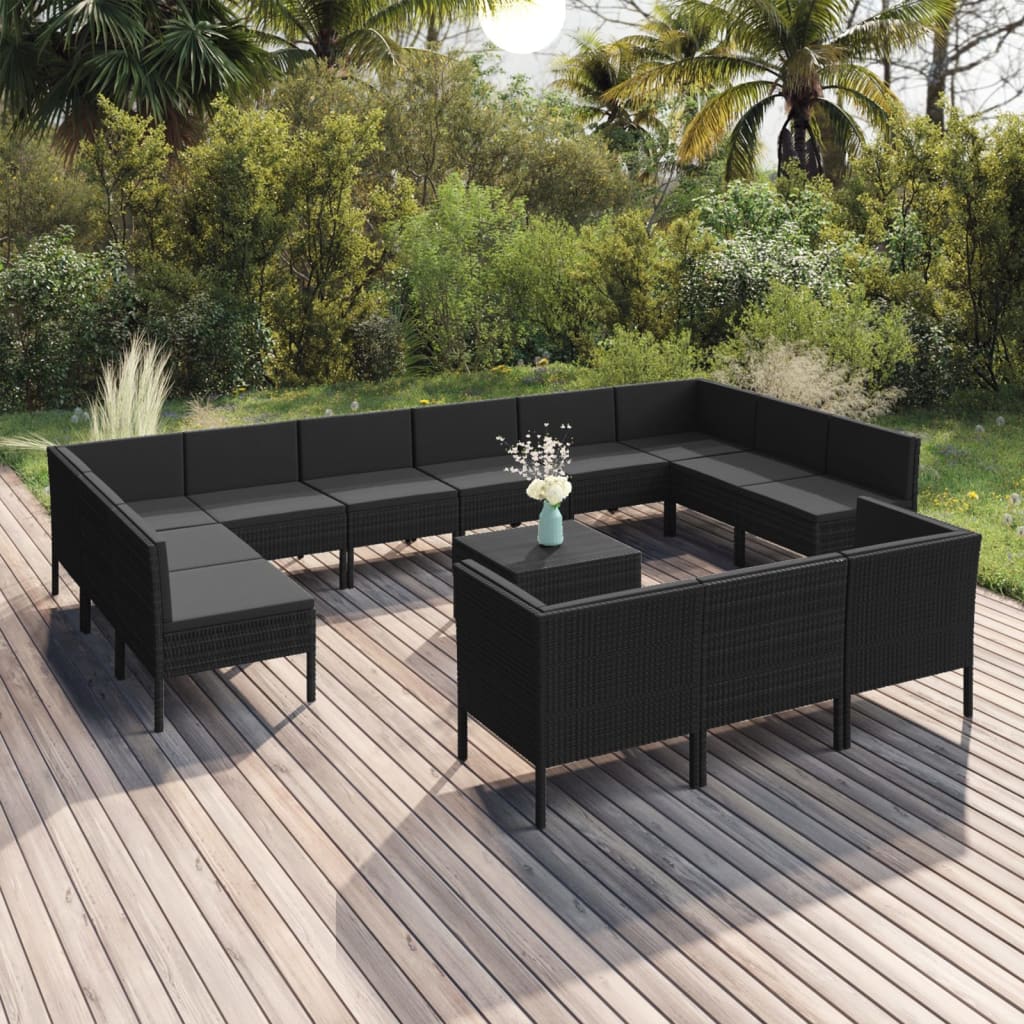 Loungegrupp Med Dynor 5 Delar Konstrotting Svart