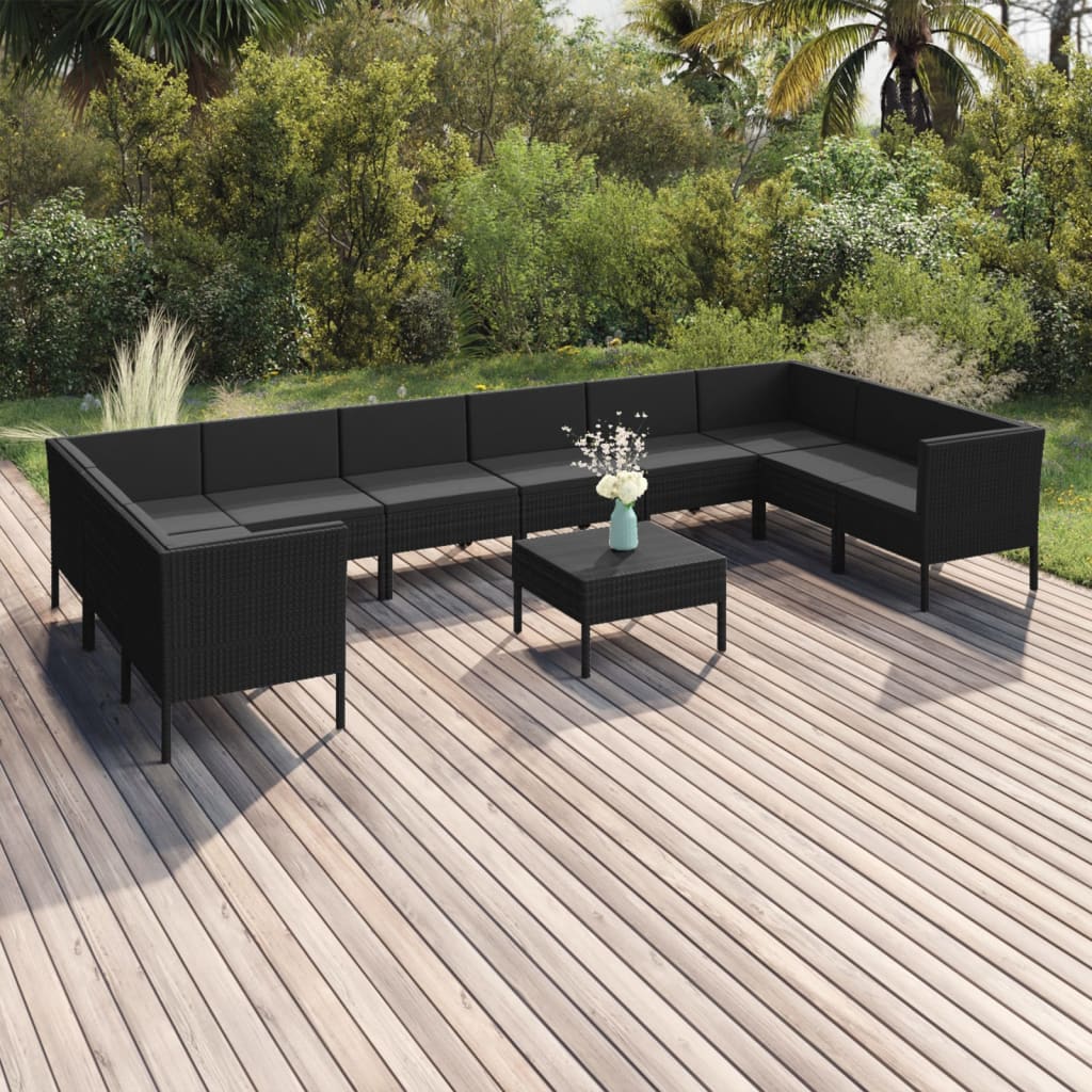 Loungegrupp Med Dynor 5 Delar Konstrotting Svart