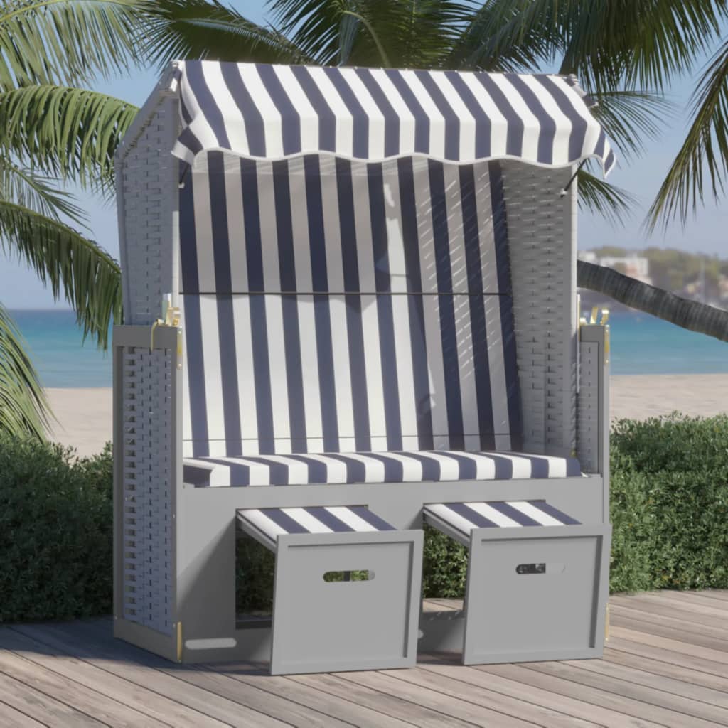 Strandkorg Med Tak Konstrottning Och Massivt Trä Blå&amp;Vit