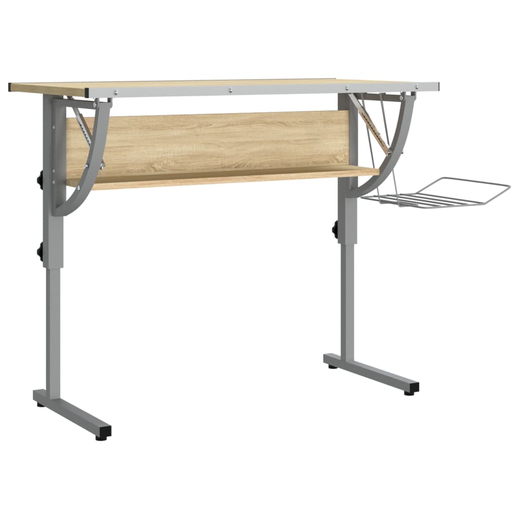 Ritbord Ek Och Grå 110X53X(58-87) Cm Konstruerat Trä &amp; Stål