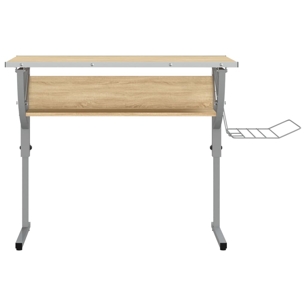 Ritbord Ek Och Grå 110X53X(58-87) Cm Konstruerat Trä &amp; Stål