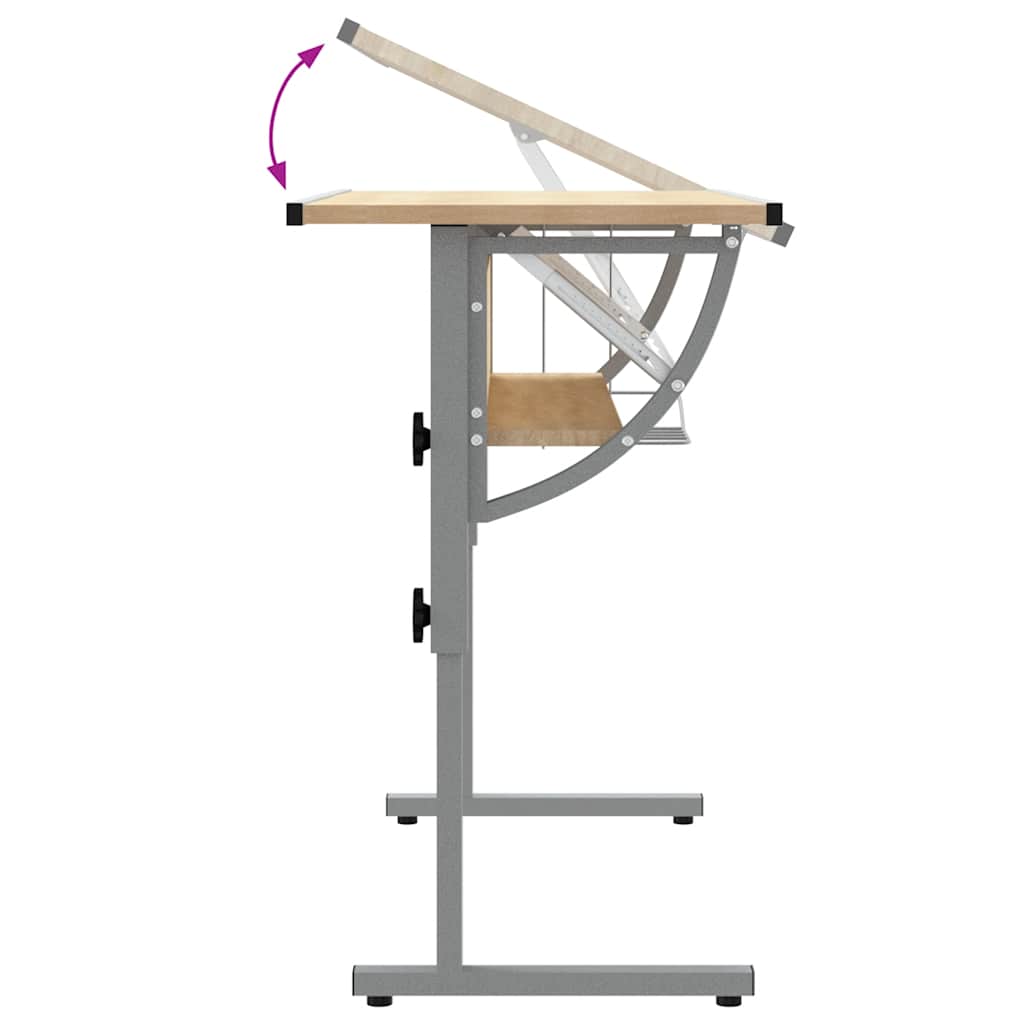 Ritbord Ek Och Grå 110X53X(58-87) Cm Konstruerat Trä &amp; Stål