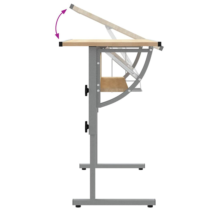 Ritbord Ek Och Grå 110X53X(58-87) Cm Konstruerat Trä &amp; Stål