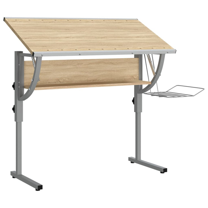 Ritbord Ek Och Grå 110X53X(58-87) Cm Konstruerat Trä &amp; Stål