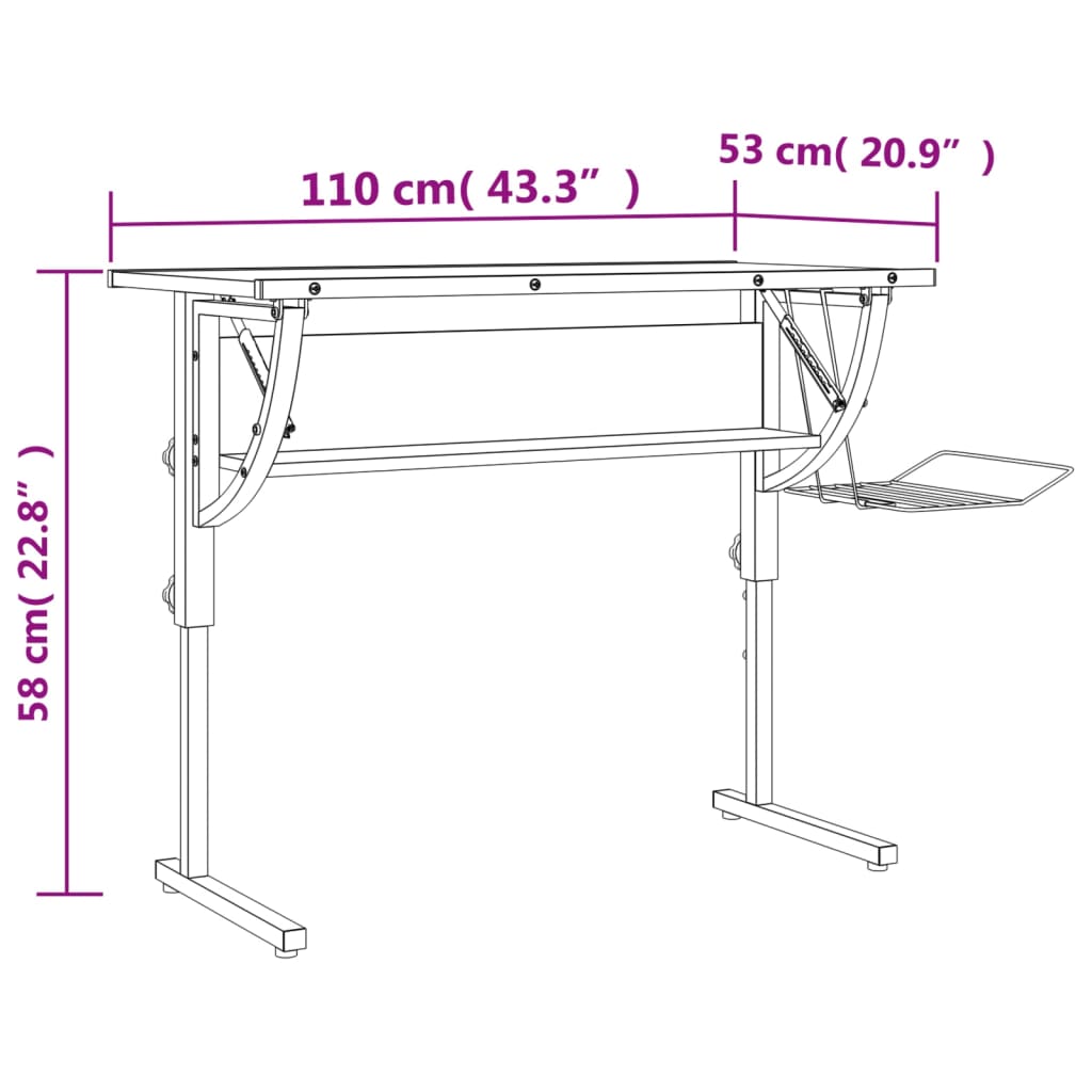Ritbord Ek Och Grå 110X53X(58-87) Cm Konstruerat Trä &amp; Stål