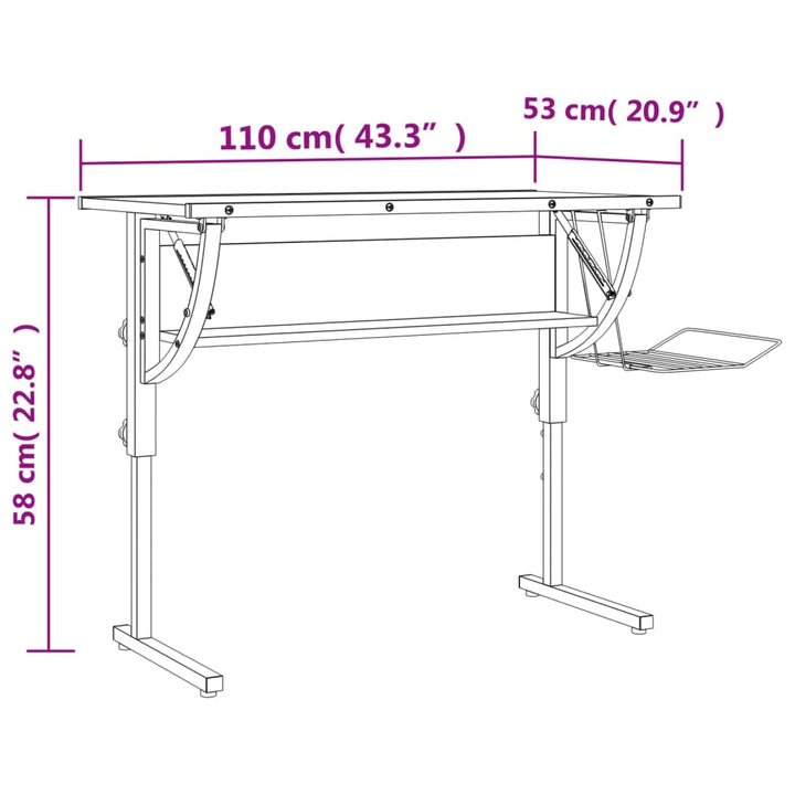 Ritbord Ek Och Grå 110X53X(58-87) Cm Konstruerat Trä &amp; Stål