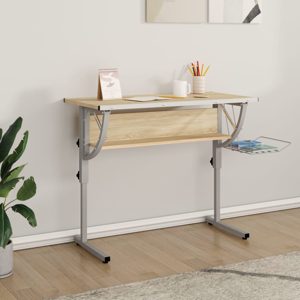 Ritbord Ek Och Grå 110X53X(58-87) Cm Konstruerat Trä & Stål
