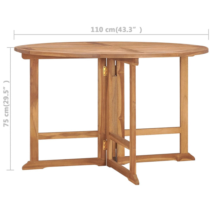 Hopfällbart Matbord För Trädgården Ø110X75 Cm Massiv Teak