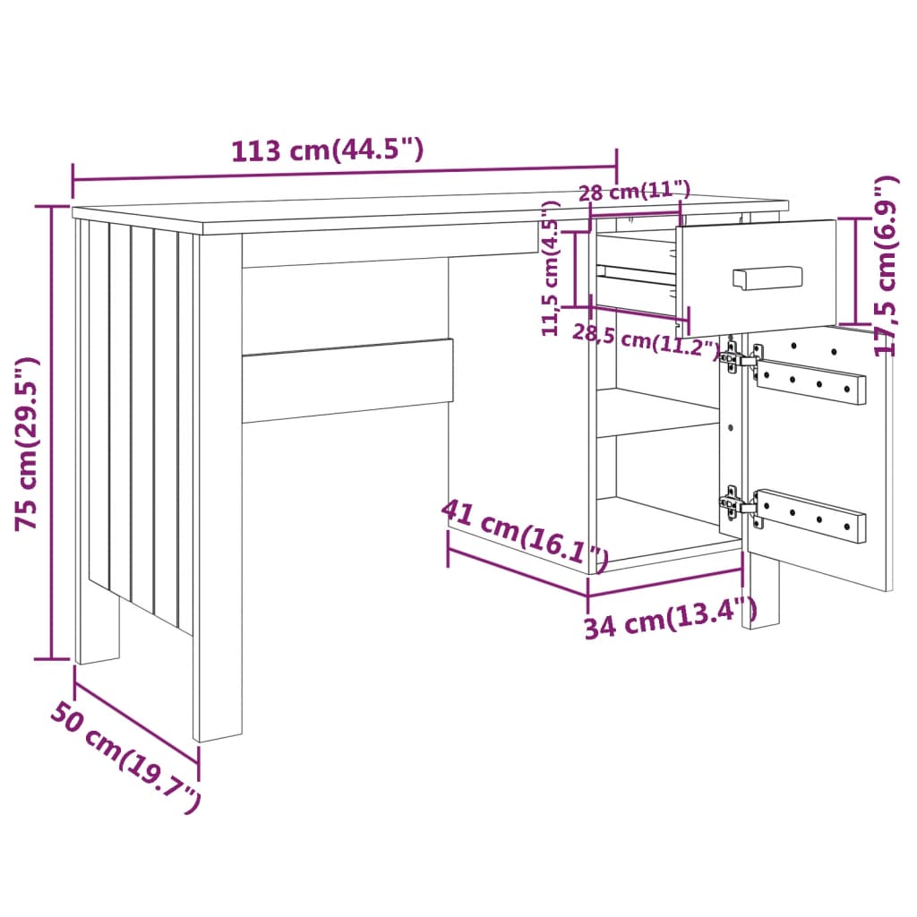 Skrivbord Hamar 113X50X75 Cm Massiv Furu