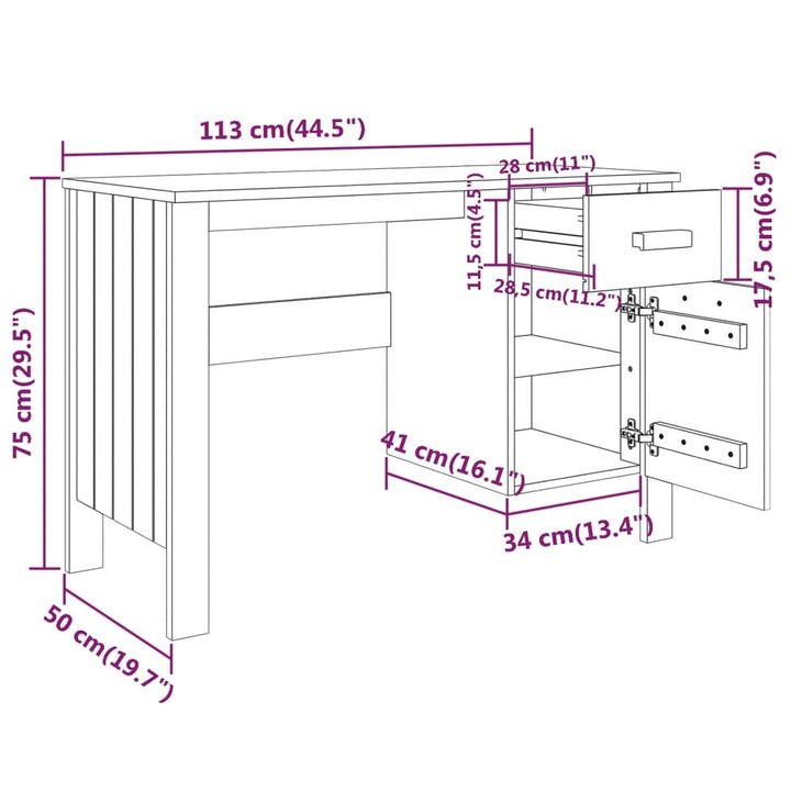 Skrivbord Hamar 113X50X75 Cm Massiv Furu